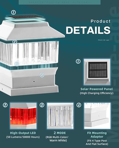 50 Lumen Solar Post Lights, 3 Modes, 4x4 3.5x3.5 4.5x4.5 5.5x5.5, LED, Waterproof, Black, 1 Pack M906266