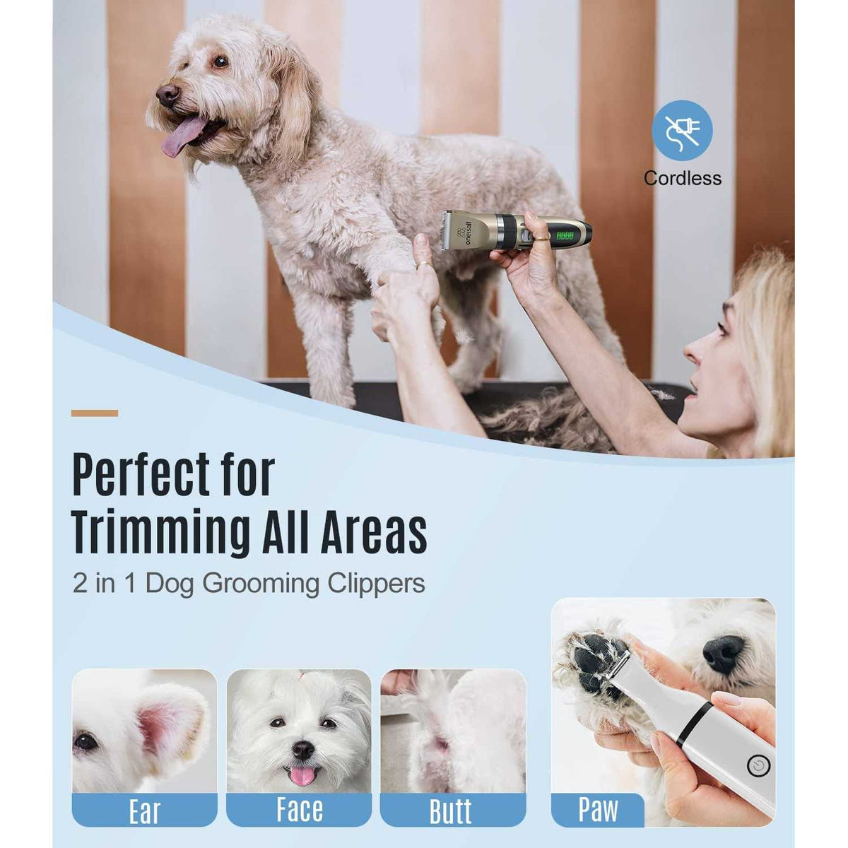 Dog Clippers and Paw Trimmer Kit 2 in 1 Low Noise Cordless N430127