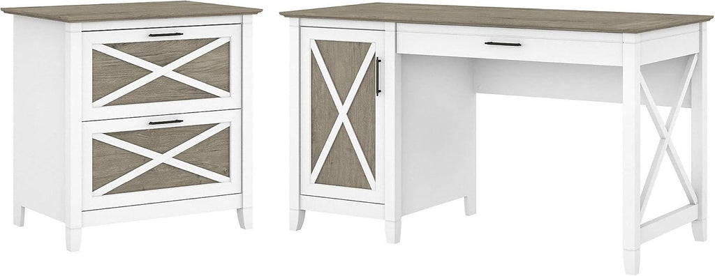 Dark Gray Hickory Computer Desk with Storage and 2 Drawer File Cabinet Y347847