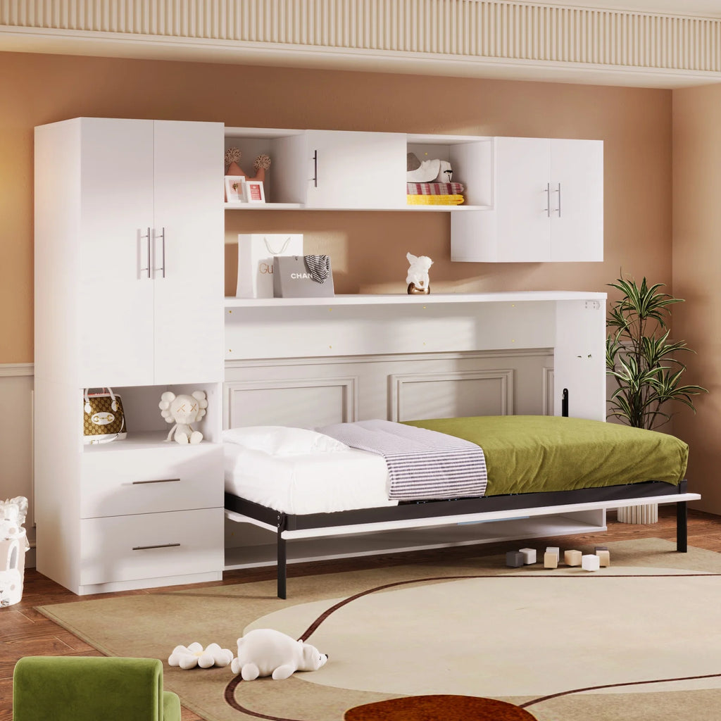Twin Size Murphy Bed with Shelves and Storage Drawers V7516