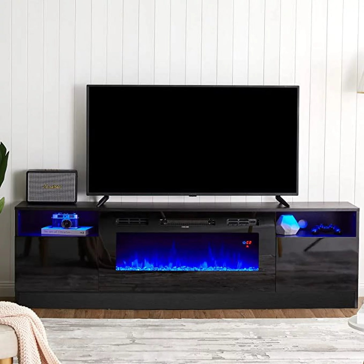 Black 70 inch Wood TV Stand with 36 Electric Fireplace P260404