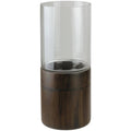 Clear Glass Hurricane Pillar Candle Holder with Wooden Base V364
