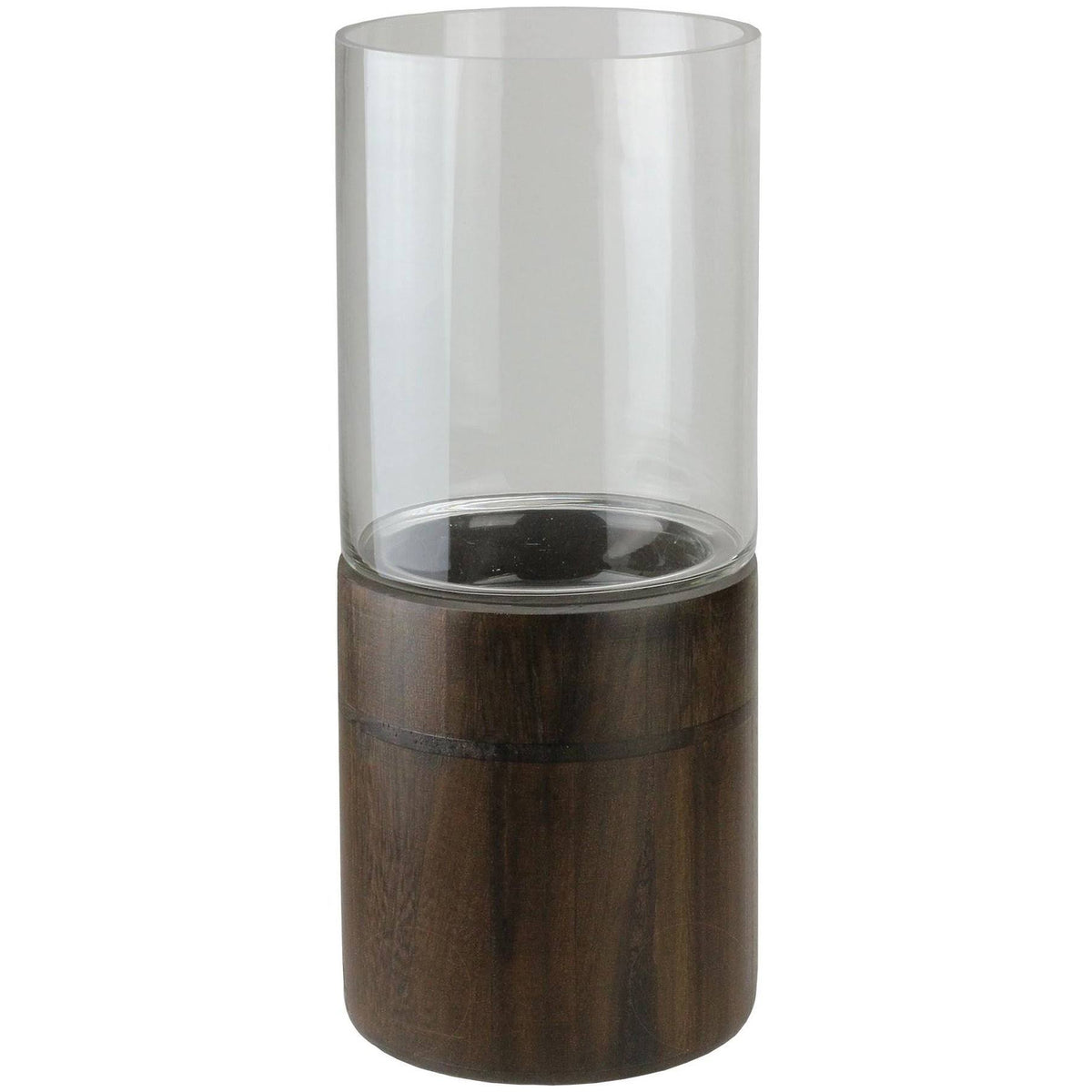 Clear Glass Hurricane Pillar Candle Holder with Wooden Base V364