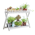 2 Tier White Wooden Plant Shelf (88cm) F91046
