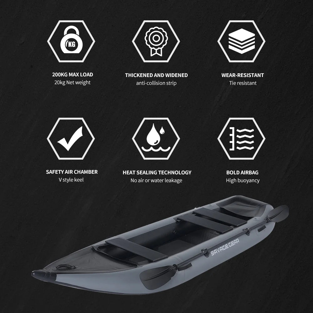 Inflatable Kayak Fishing Boat Set with Seat, Pump, Paddle, Repair Kit, Grey PVC G4122