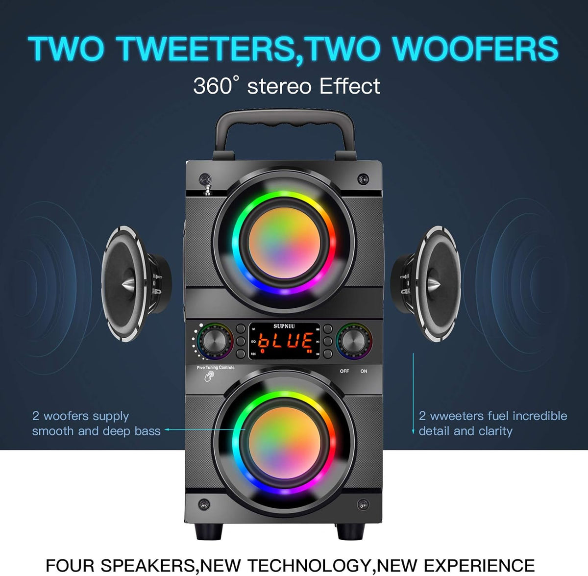 Bluetooth Speaker with LED Colorful Lights, Double Subwoofer S4851