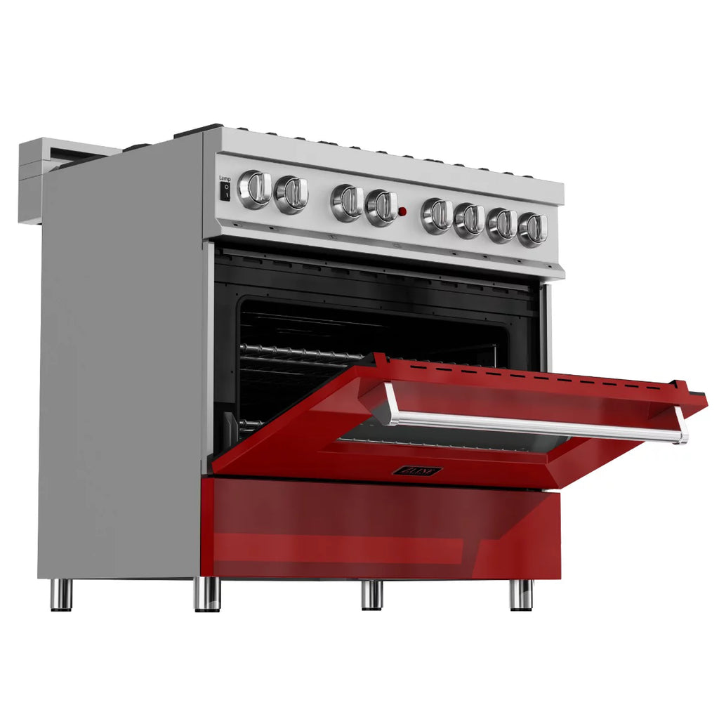 36 in. Dual Fuel Range with Red Gloss Door J3828