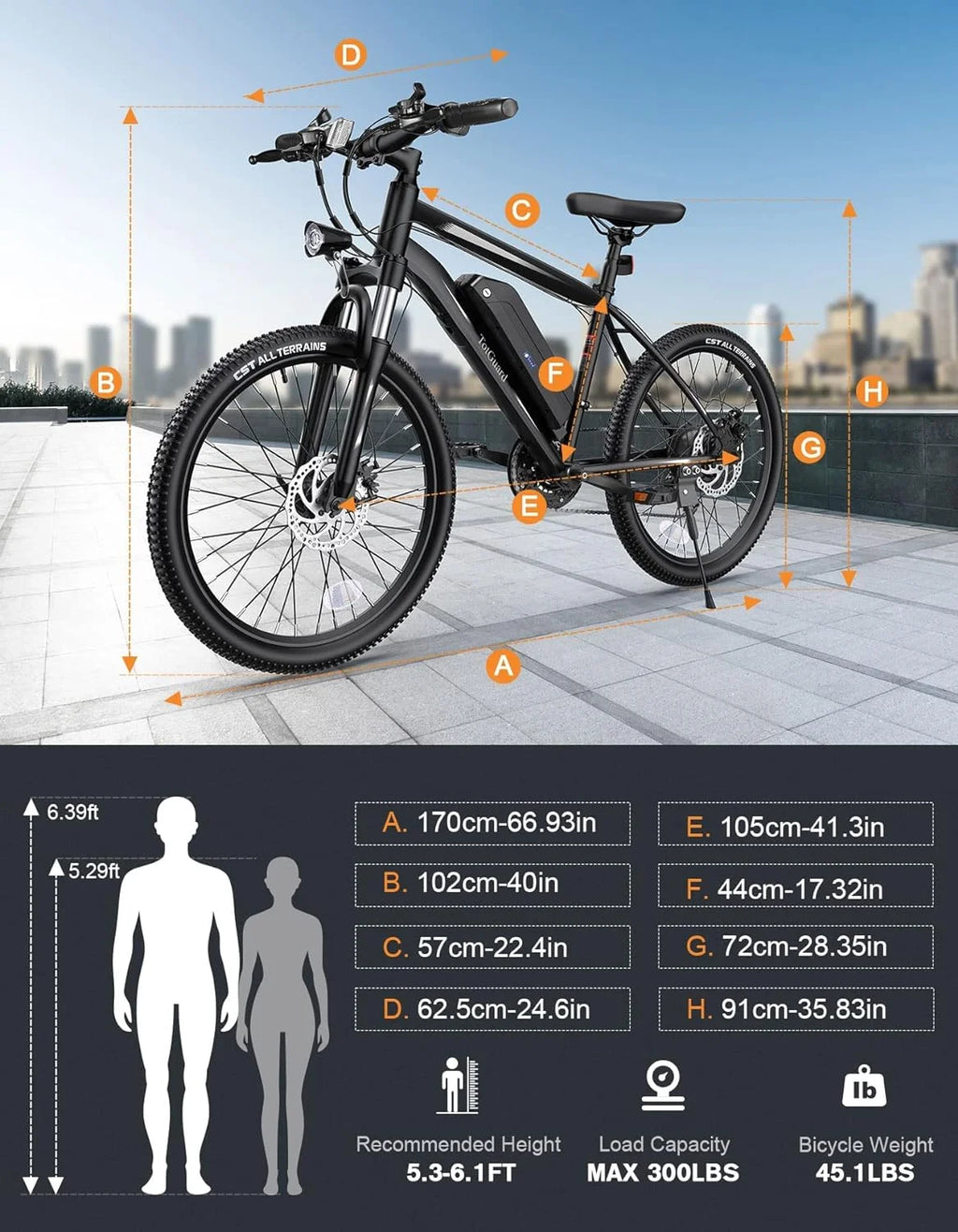 Electric Bike 26'' 350W 36V 10.4Ah 21 Speed C7729