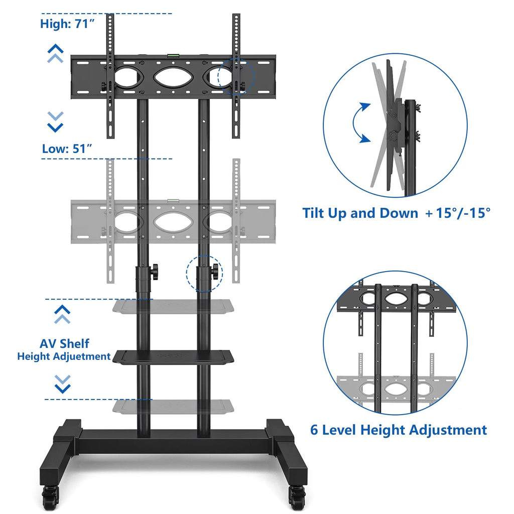 Black Rolling TV Stand with Wheels Z3721