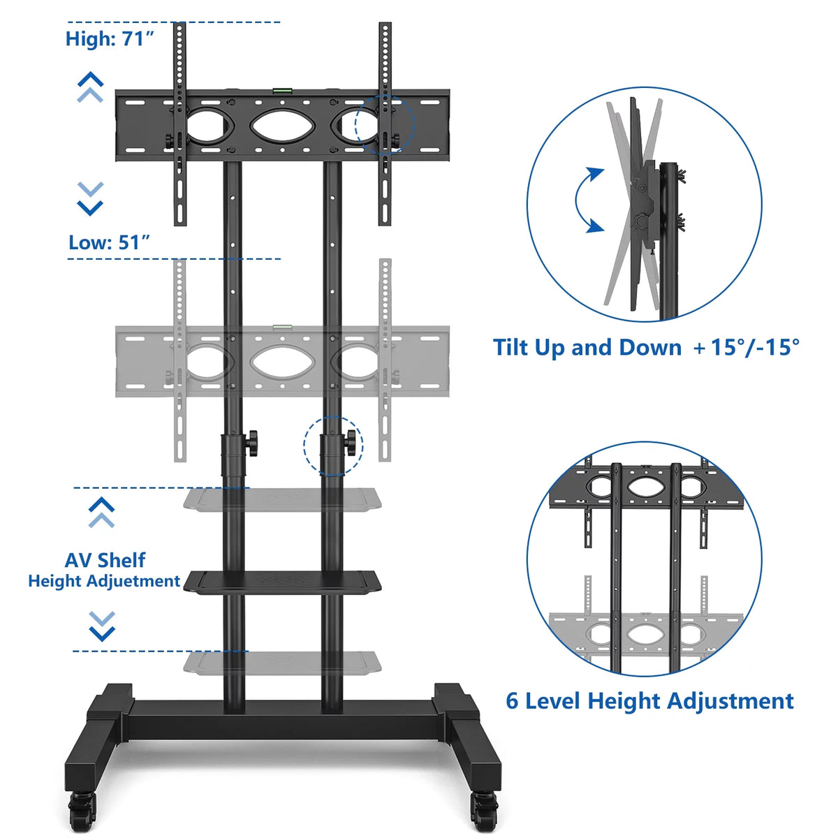 Black Rolling TV Stand with Wheels Z3721