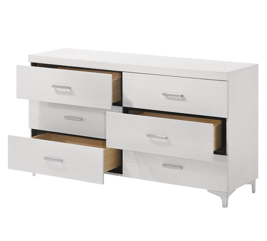 White 5pc Queen Size Bedroom Set with LED Headboard Nightstand Dresser Chest Mirror L70928