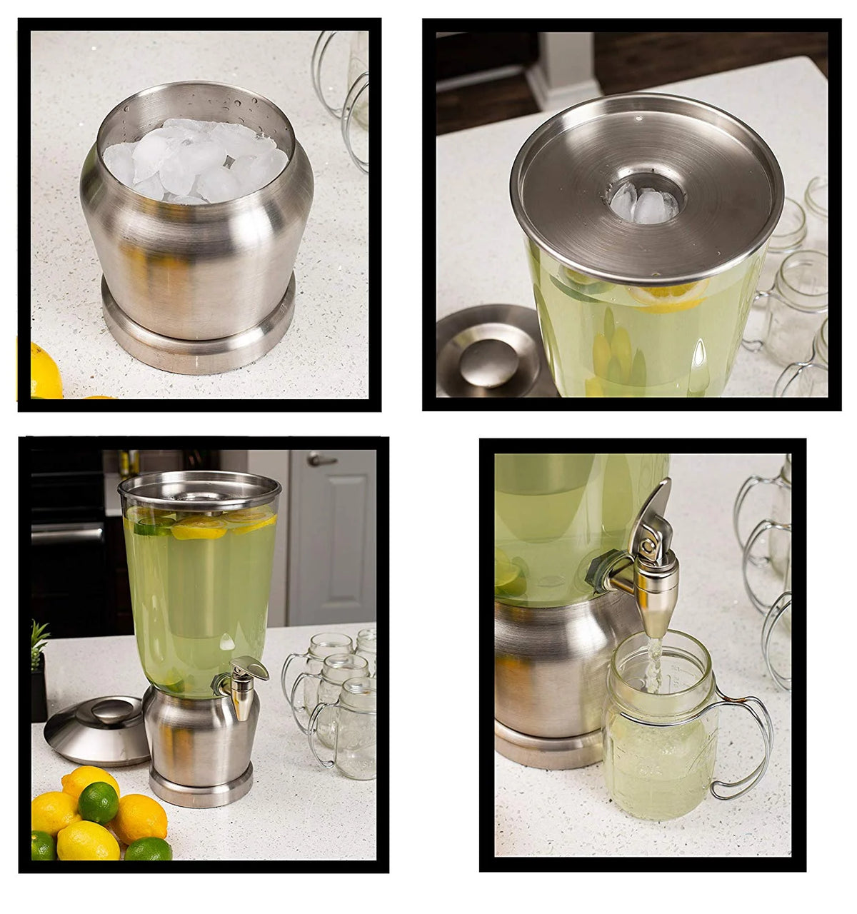 1.5 Gallon Stainless Steel Beverage Dispenser with Ice Container, Stand & Spigot Y235756