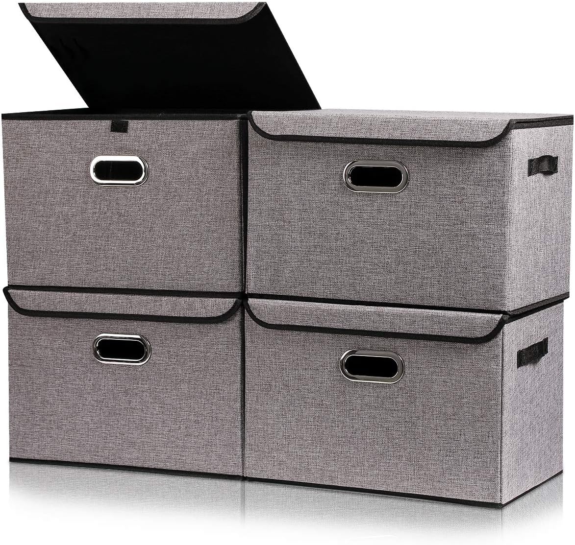 Collapsible Storage Boxes with Lids, Fabric Foldable Storage Container, Pack of 2 L320