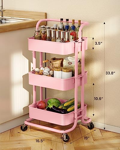 3 Tier Mesh Utility Cart with Handle and Lockable Wheels Black F982624