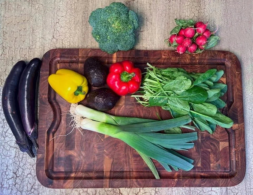 Organic End-Grain Hardwood Acacia Cutting Board with Juice Groove, 24 x 16 x 1 F2638