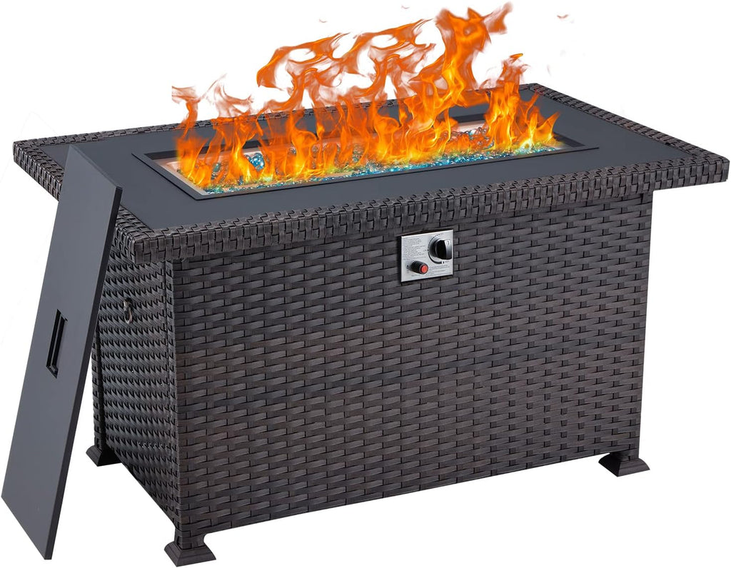 50in 50000BTU Propane Fire Pit Table with Cover and Blue Fire Glass J51815