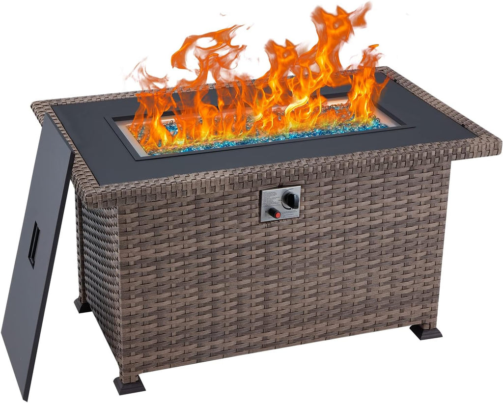 50in 50000BTU Propane Fire Pit Table with Cover and Blue Fire Glass J51815