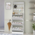 White 3 Flip Drawer Tall Wood Shoe Cabinet with Coat Rack B487979