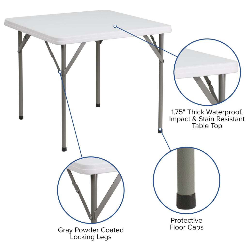 Square Granite White Plastic Folding Table Set of 5 H9234