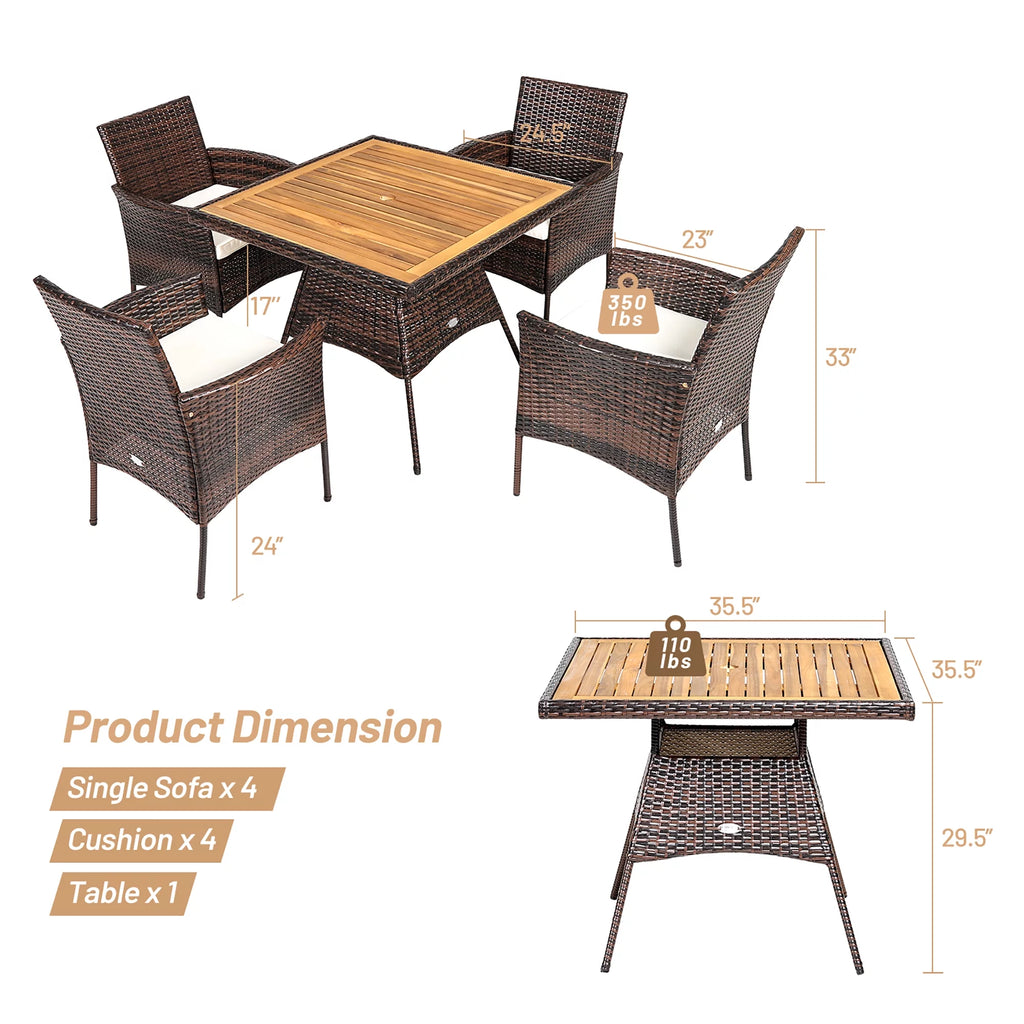 5 Pc Patio Rattan Dining Furniture Set V783970