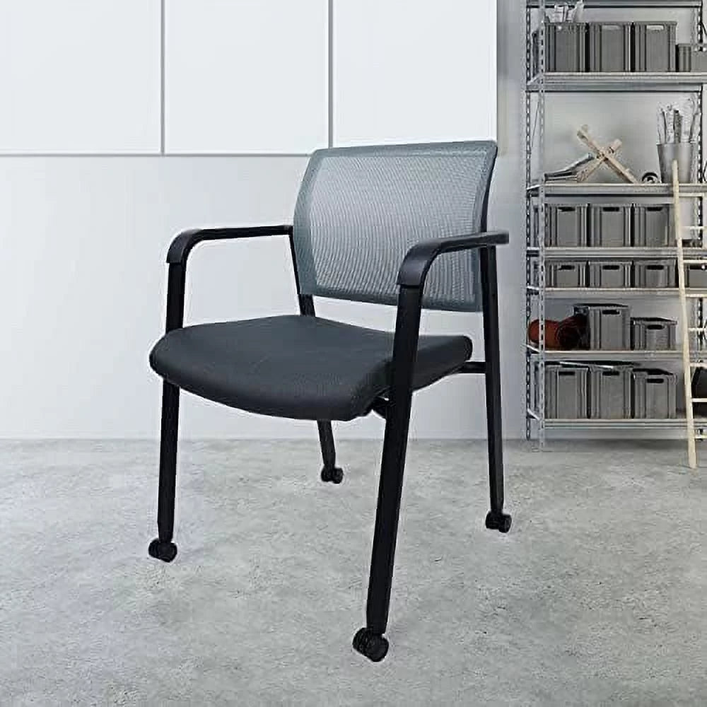 Grey Mesh Back Upholstered Fabric Seat Chairs with Wheels (4 Pack) P88819