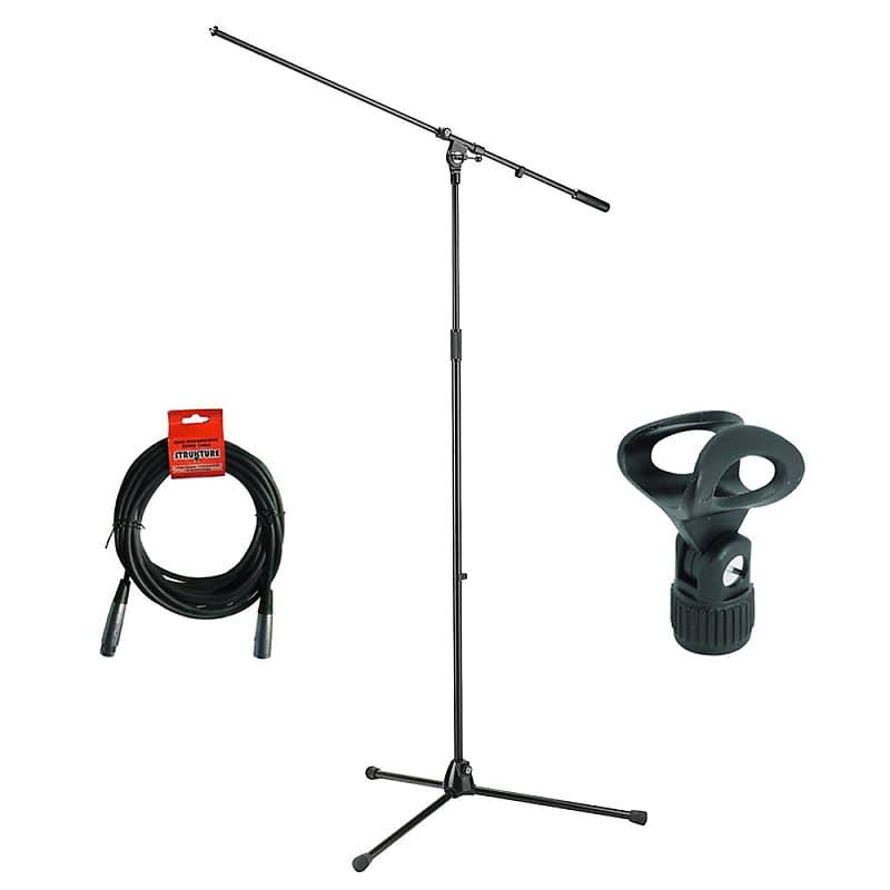 Black Tripod Microphone Stand with Boom, Elliptical Microphone Clip, 20' XLR Cable Bundle N2926
