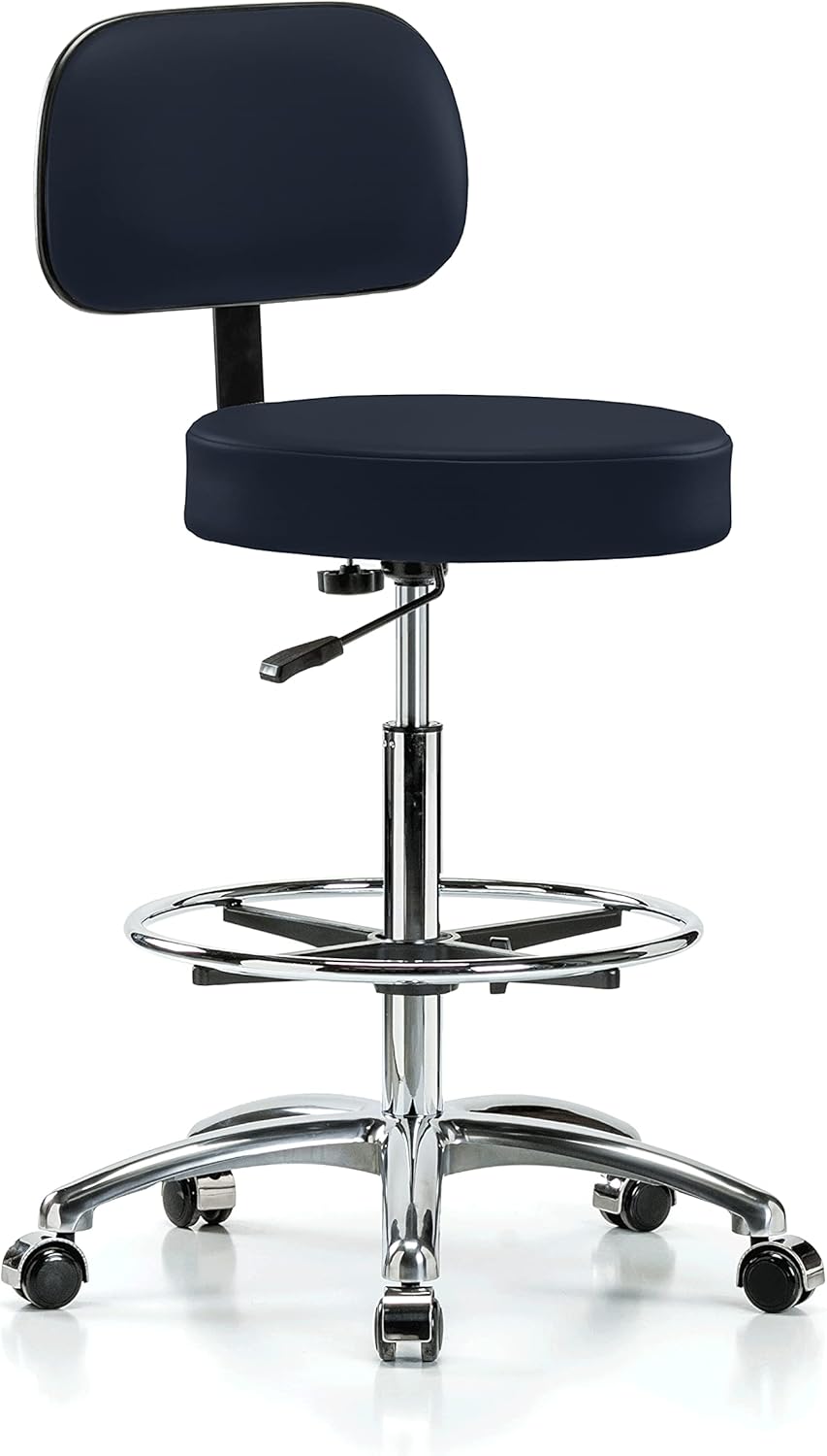 Chrome Rolling Exam Stool with Back, Adobe White Vinyl K688087