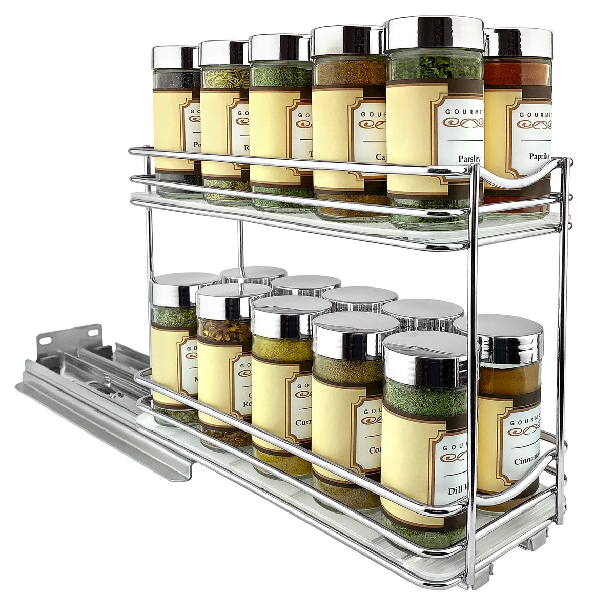 Chrome Double Pull Out Spice Rack Organizer for Cabinet O893286