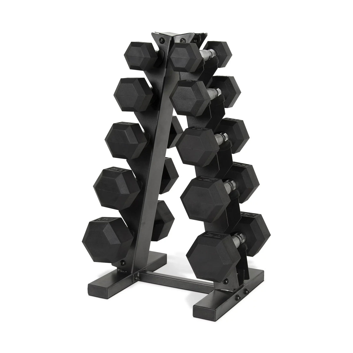 150 lb Coated Rubber Hex Dumbbell Weight Set with Rack K83279
