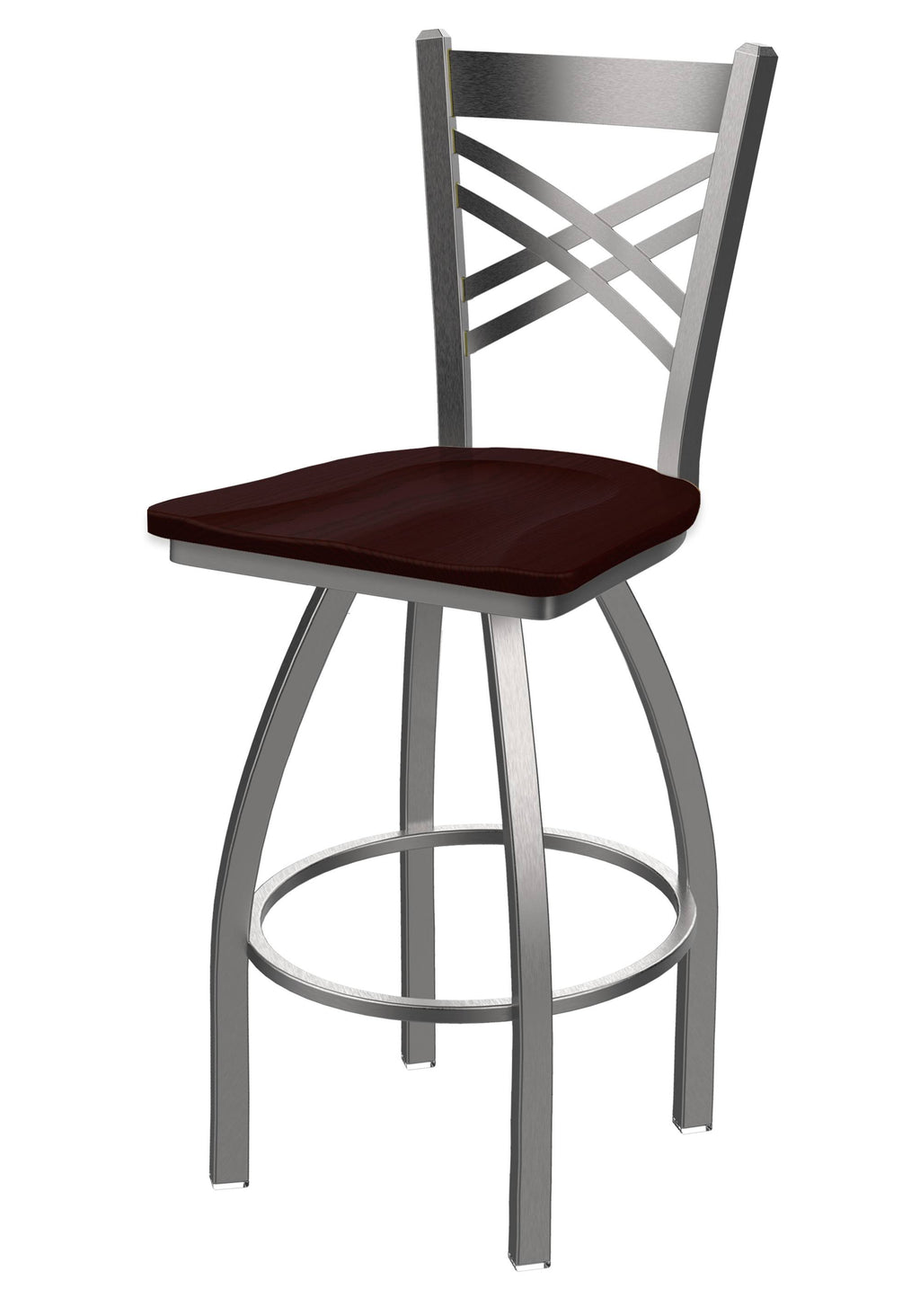 Swivel Counter Stool with Stainless Finish and Dark Cherry Oak Seat Y556650