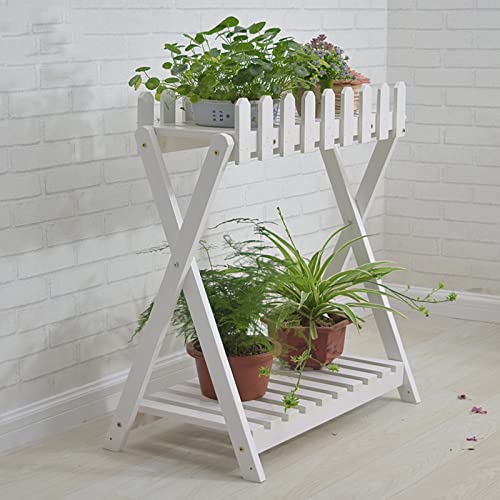 2 Tier White Wooden Plant Shelf (88cm) F91046