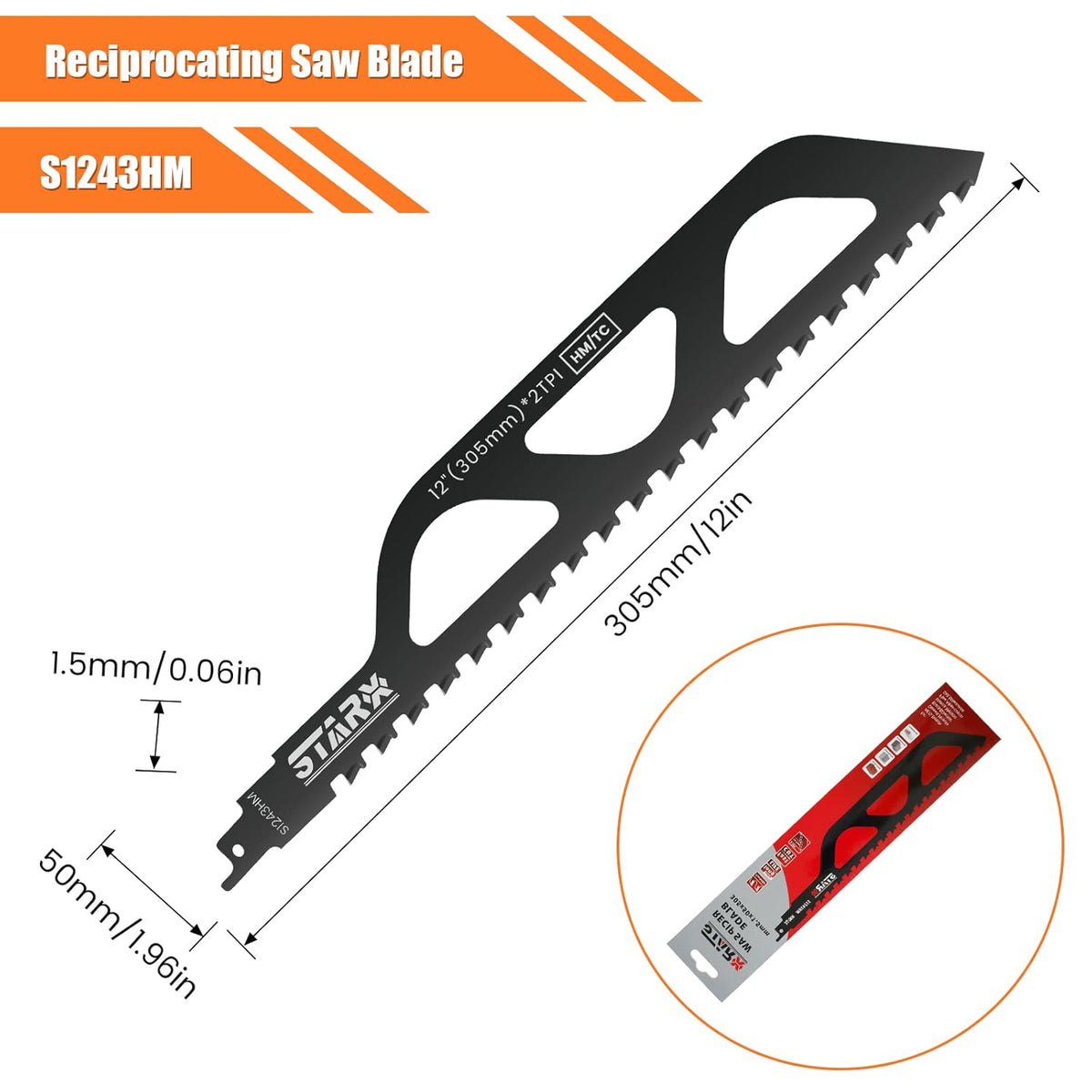Reciprocating Saw Blades, Hard Alloy Masonry Blade, 12in/305mm F56204