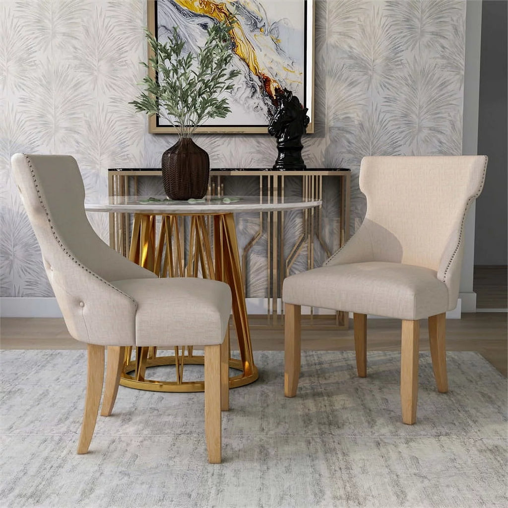 Ivory Fabric Wing-Back Side Chair Set of 2 G301253