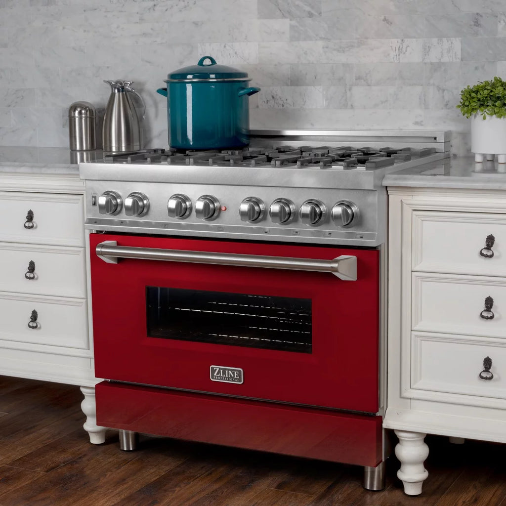 36 in. Dual Fuel Range with Red Gloss Door J3828