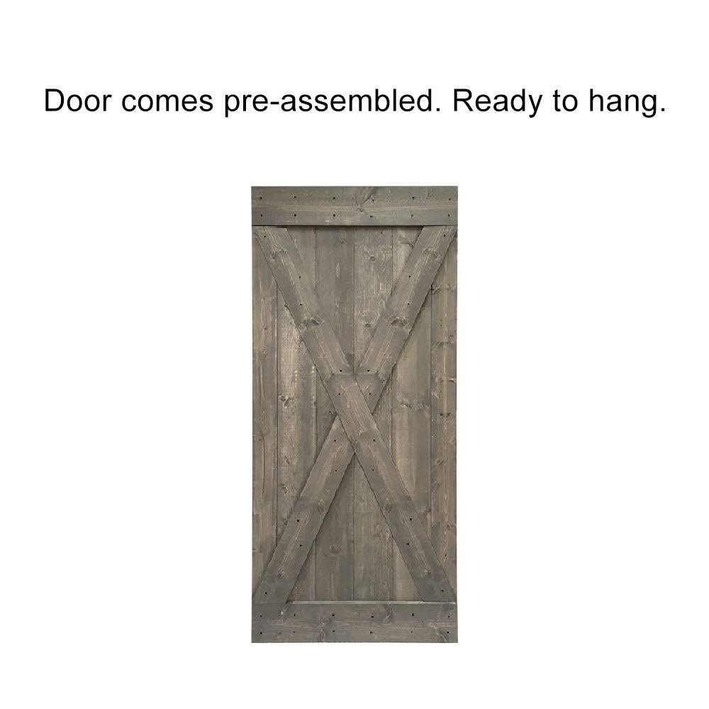 Jungle Green Stained Wood Interior Sliding Barn Door with Hardware Kit E85086