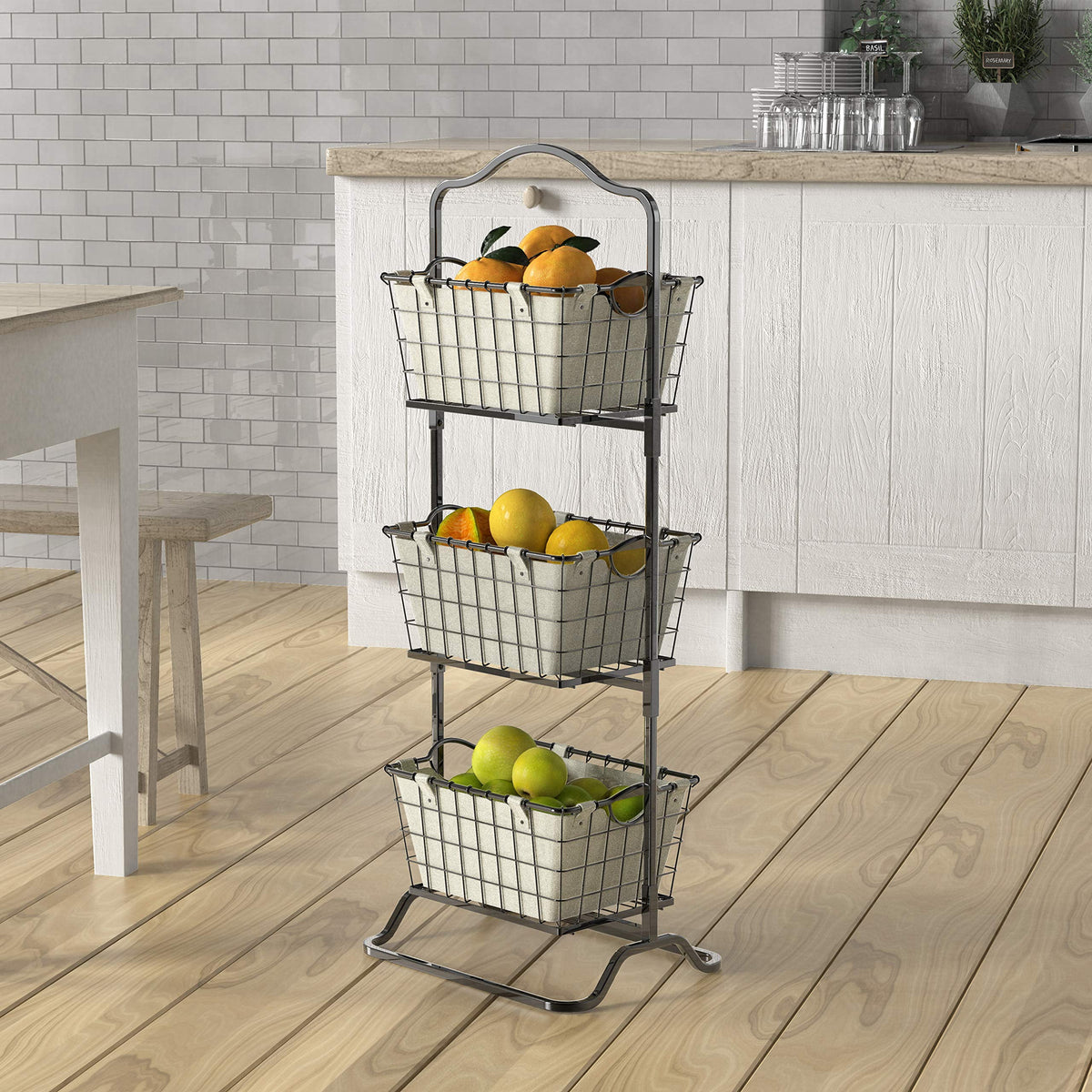 3-Tier Rigid Wire Market Fruit Basket Stand, Black P363316