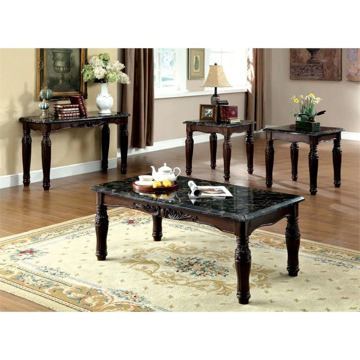 Espresso Wood 3-Piece Coffee Table Set R60067
