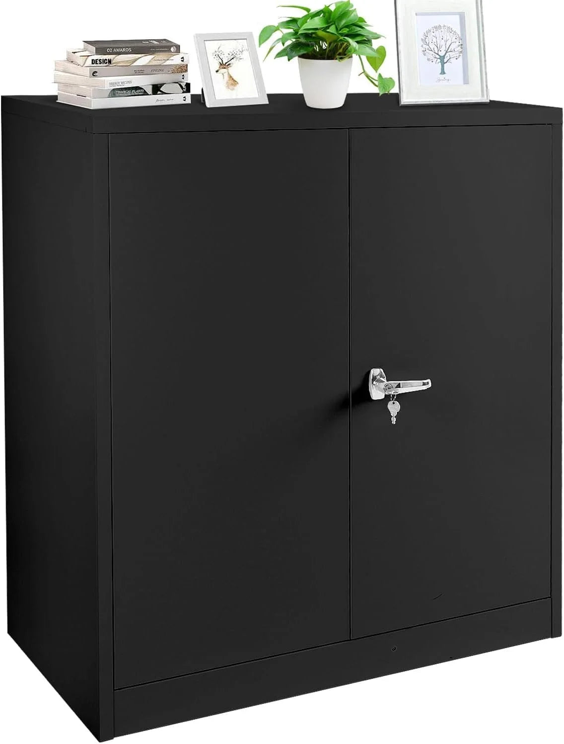 Black Lockable Steel Storage Cabinet with Adjustable Shelves S8358