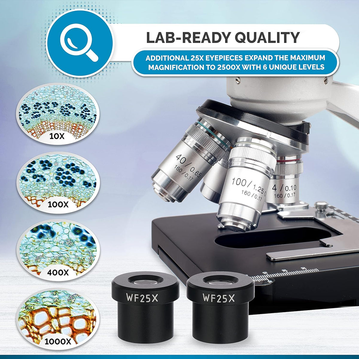 Binocular Compound Microscope, 40X-2500X Magnification, LED Illumination S641133