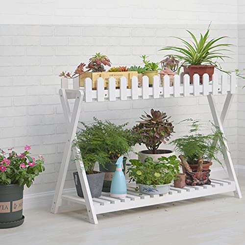 2 Tier White Wooden Plant Shelf (88cm) F91046