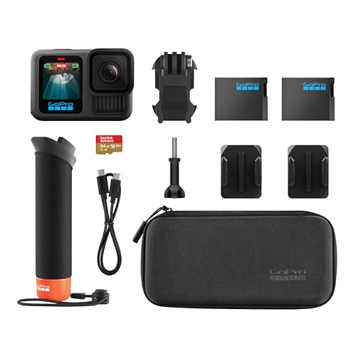 HERO13 Black Accessory Bundle with Handler, 2 Enduro Batteries, 2 Curved Adhesive Mounts, 64GB MicroSD Card, and Carrying Case Y2151