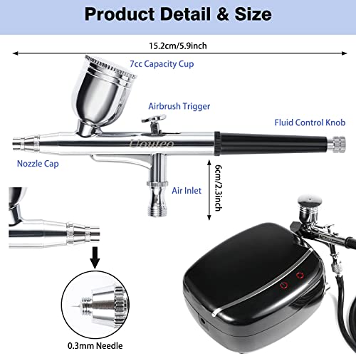 40PSI Touchscreen Airbrush Kit with Compressor, 0.3mm Needle, Dual-Action Airbrush Set W697