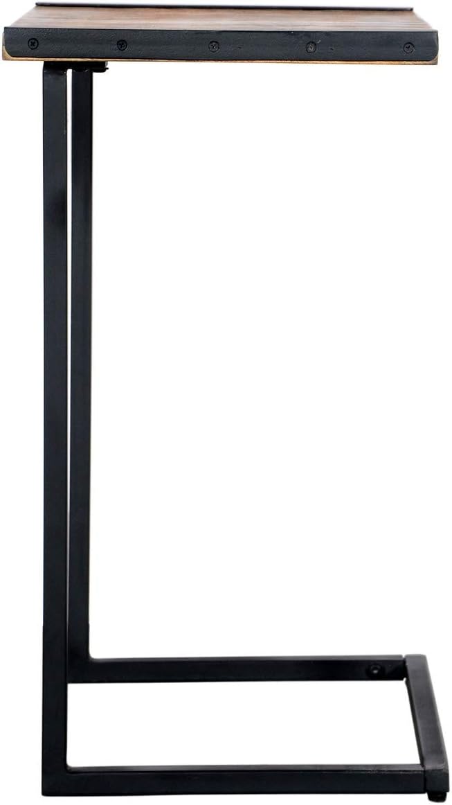 Brown Mango Wood Sofa Side End Table with Metal Base E2059