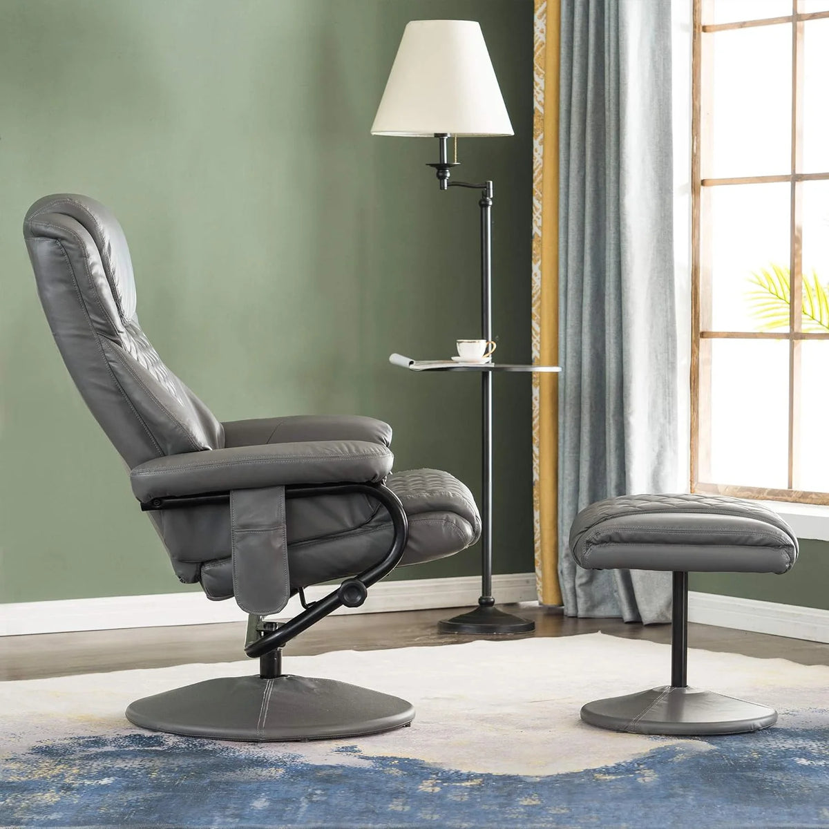 Grey Faux Leather Recliner with Ottoman P32639