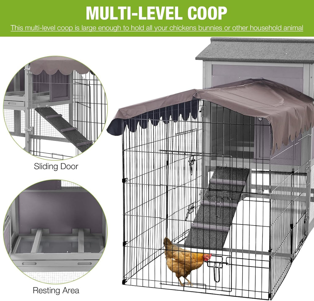 Large All-Steel Frame Chicken Coop with Metal Run H640