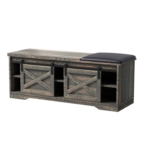 Antique Gray 2-Tier Shoe Bench with Storage and Padded Cushion B46779
