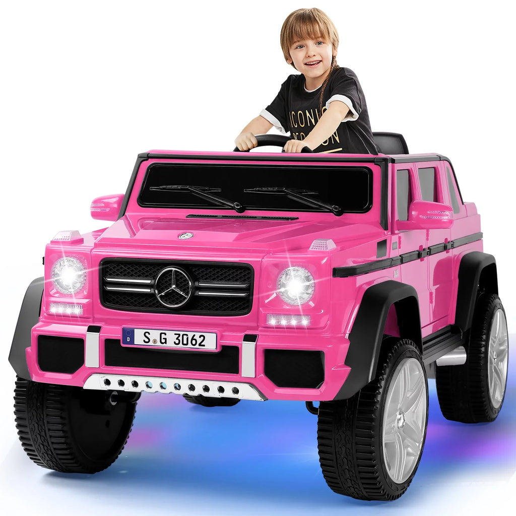 12V Kids Ride On Car with Remote Control, 3 Speeds, LED Lights, Bluetooth, Music (Pink) G347