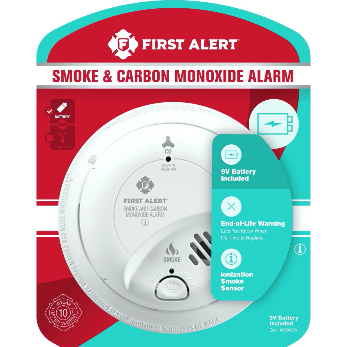 Smoke and Carbon Monoxide Detector with 9V Battery D5405