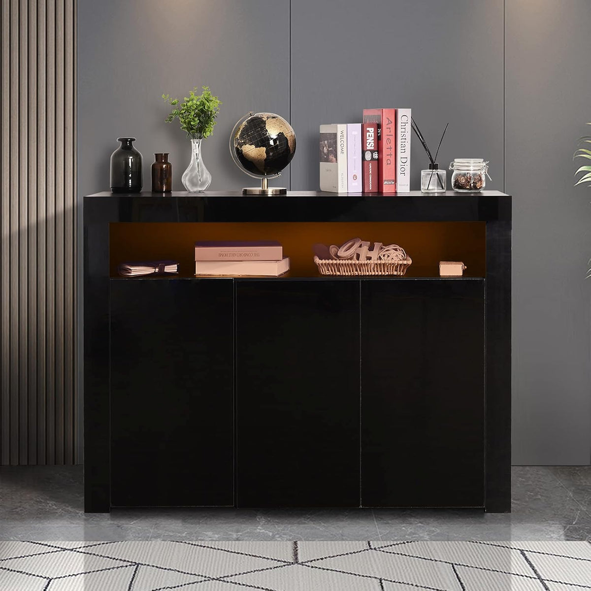 Black High Gloss Sideboard Cabinet with LED Display W246