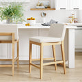 Counter Height Bar Stool with Back, Upholstered Boucle Linen Chair with Wooden Legs I89393